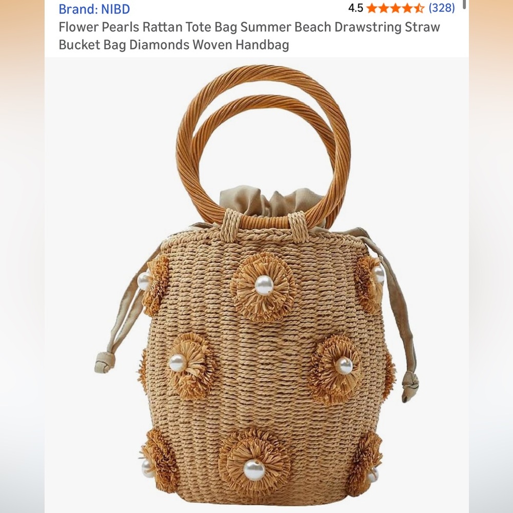 Amazon Tan Woven Mini Bag with Pearl Details